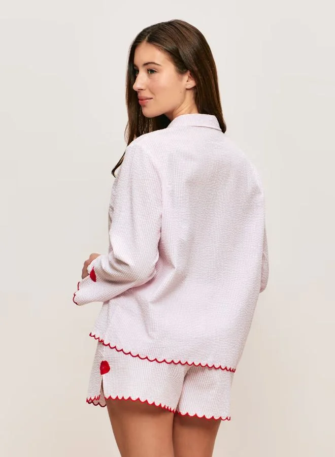 انديز قميص قطني مخطط بنقشة شفاه